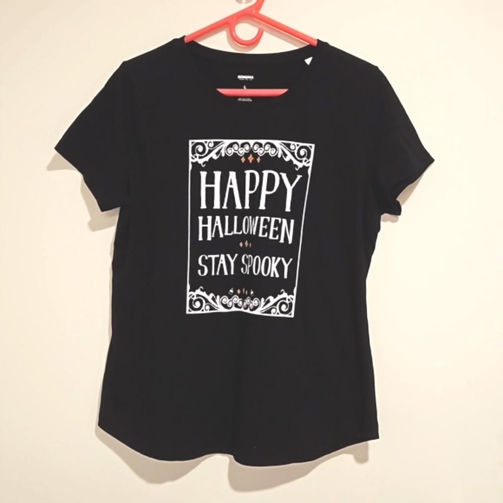 HAPPY HALLOWEEN 'Stay Spooky' graphic tee Lrg. Sonoma office adult party October